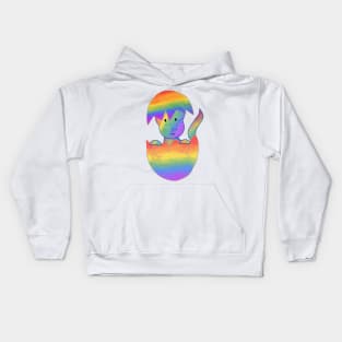 Pride Dinosaur Hatching from a Pride Rainbow Egg Kids Hoodie